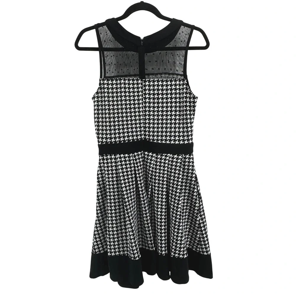 Smak Parlour Womens Dress Mesh Upper Black White Houndstooth Fit Flare Retro M